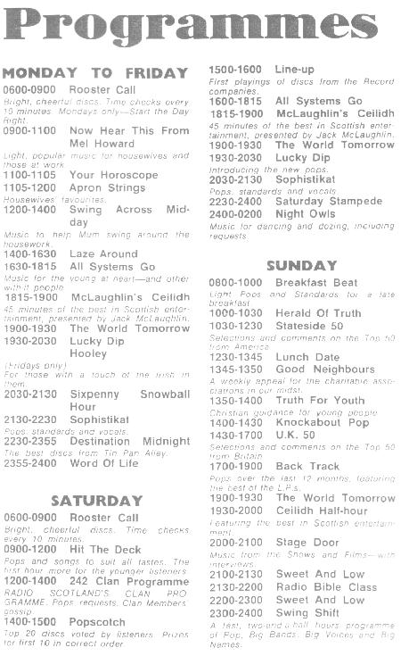 Programme Schedule Sept 1966